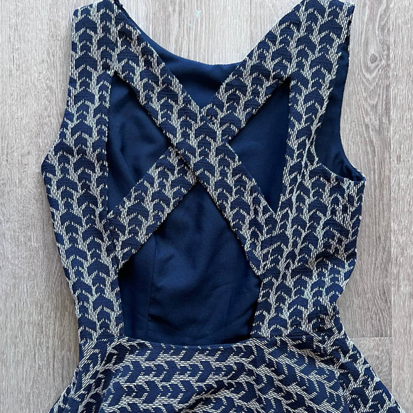 Zara Basic XS Embroidered Blue & Gray Backless Fit & Flare Dress - Picture 6 of 11